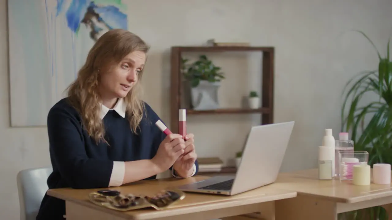 Businesswoman Presenting A Cosmetic Product On A Video Call