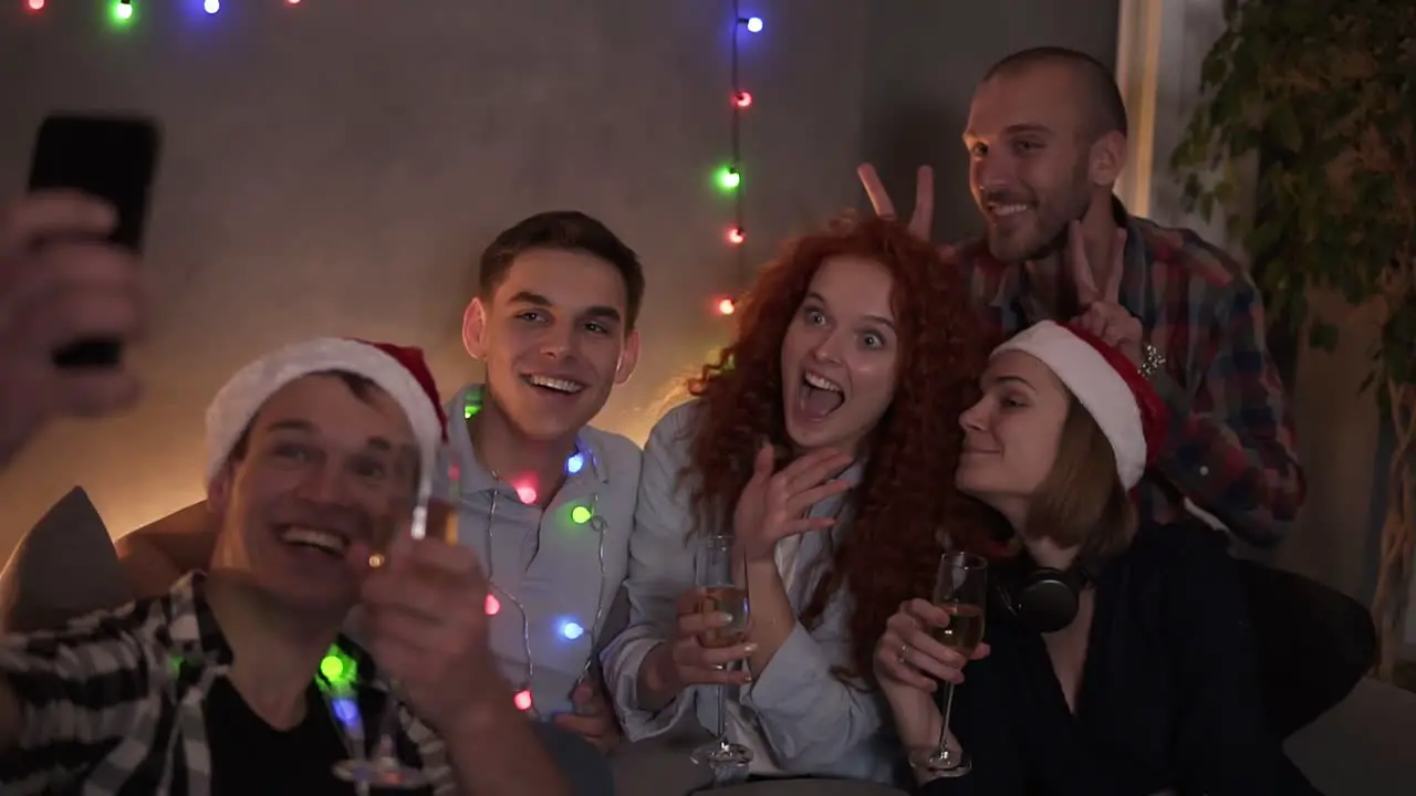 Group Of Beautiful Young People Doing Selfie In Decorated Room Best Friends Girls And Boys Together Having Fun Holding Glasses With Champagne 1