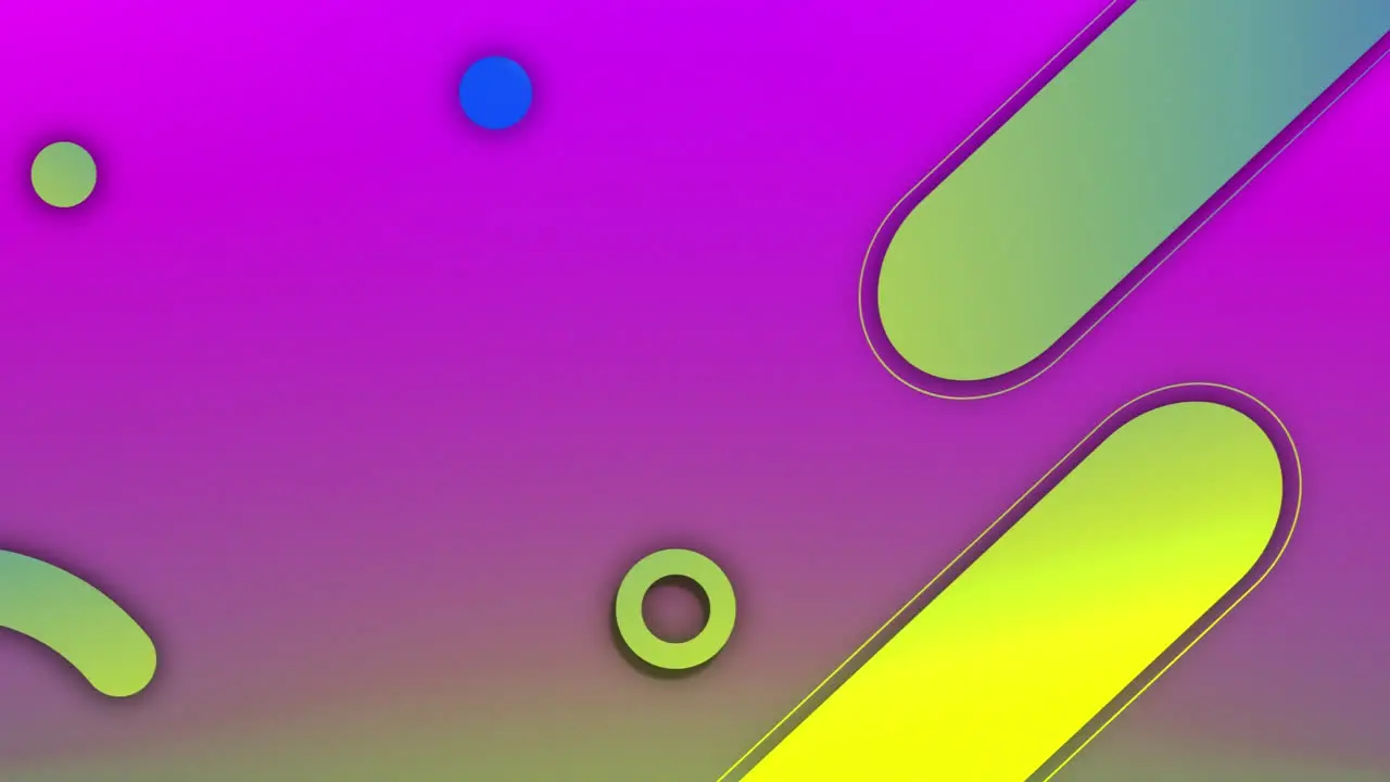 Animation of yellow and green shapes floating over pink background