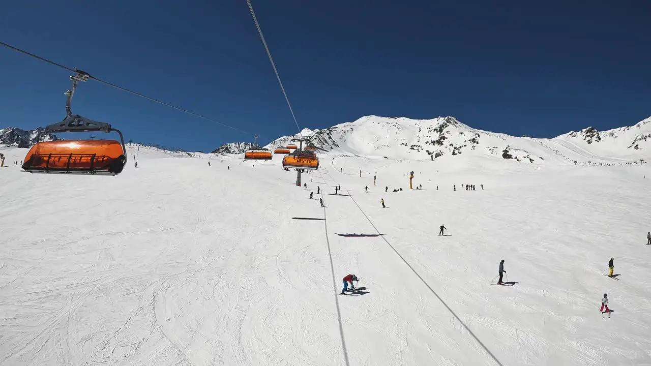 View Ski Chair Lift Above Snow Mountain Austria Solden Skiing Skier