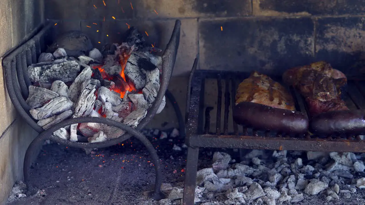 Meat and blood sausage grilled on an Argentinian parrilla