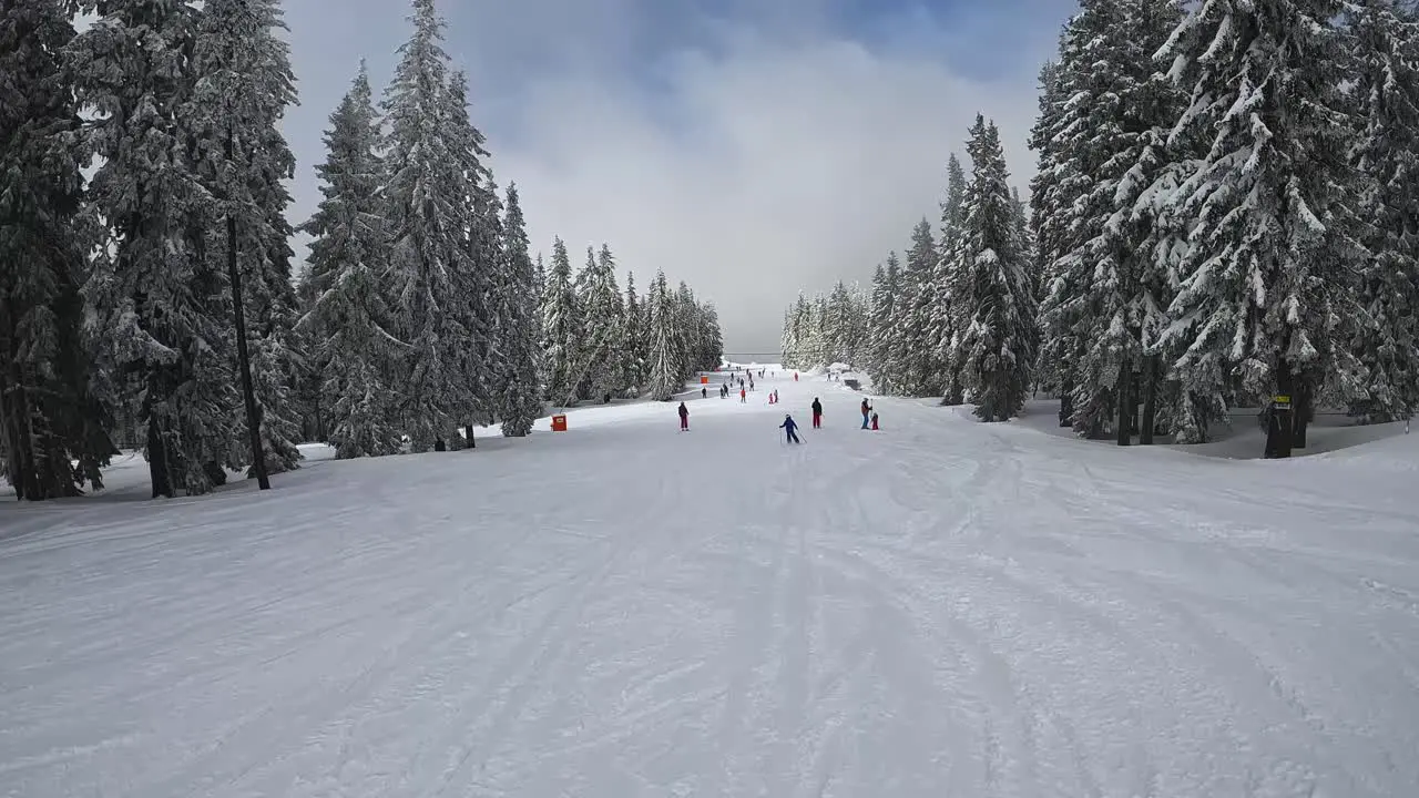 POV Shot Of Skier Skiing Down Snow Covered Slope 5