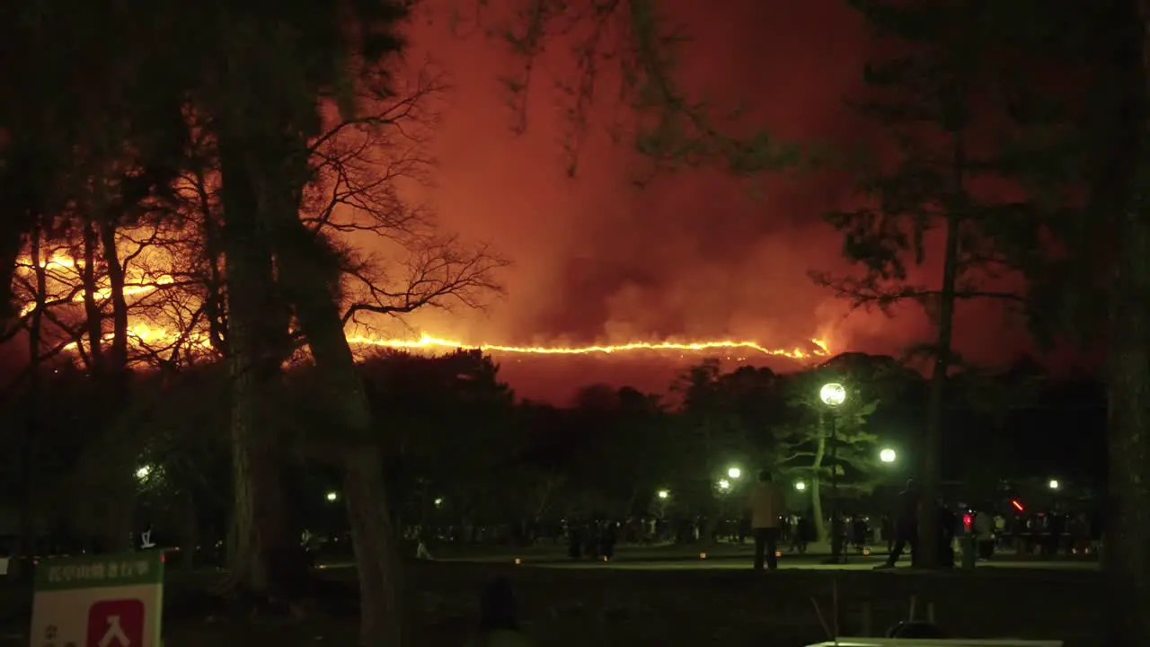 Mountain Burning in Distance of Nara Japan