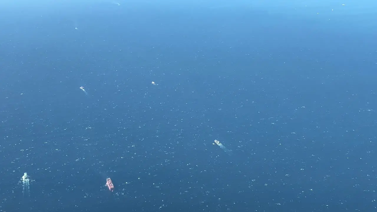 Strait of Gibraltar aerial view with heavy sea traffic