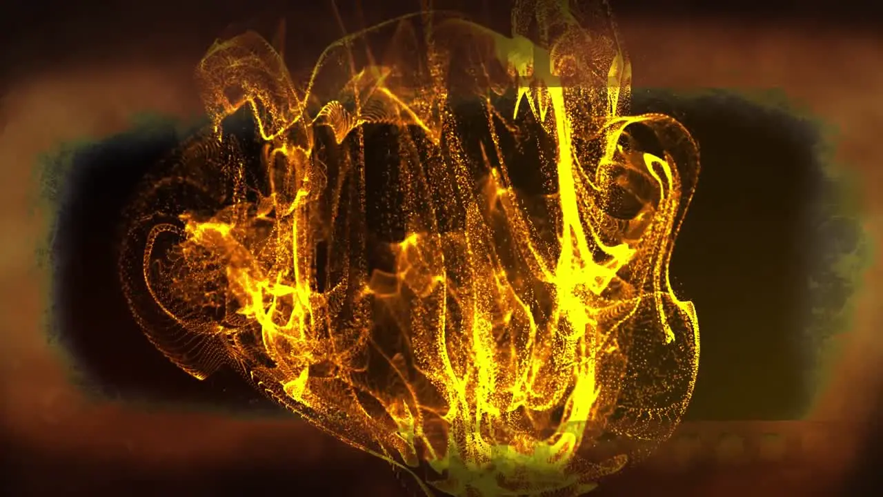 Animation of ball of orange and yellow liquid flame moving on dark background