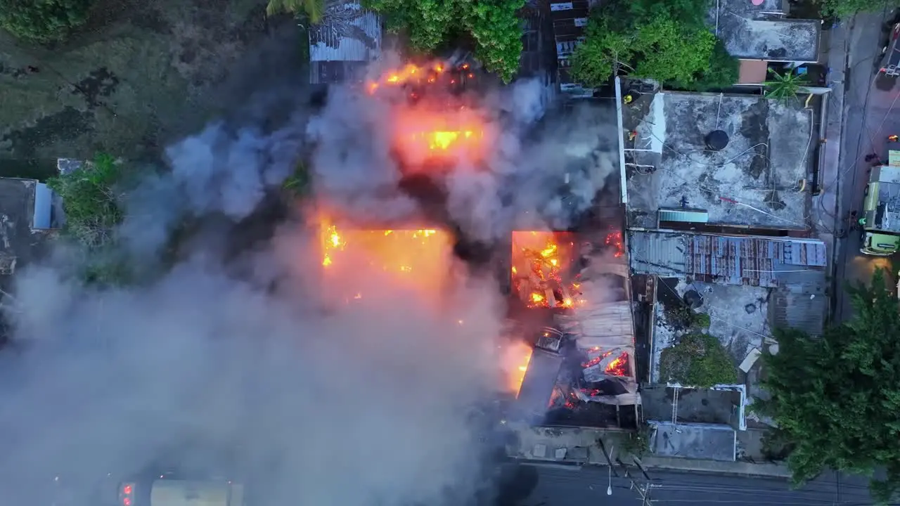 Top shot Furniture factory fire Drone view