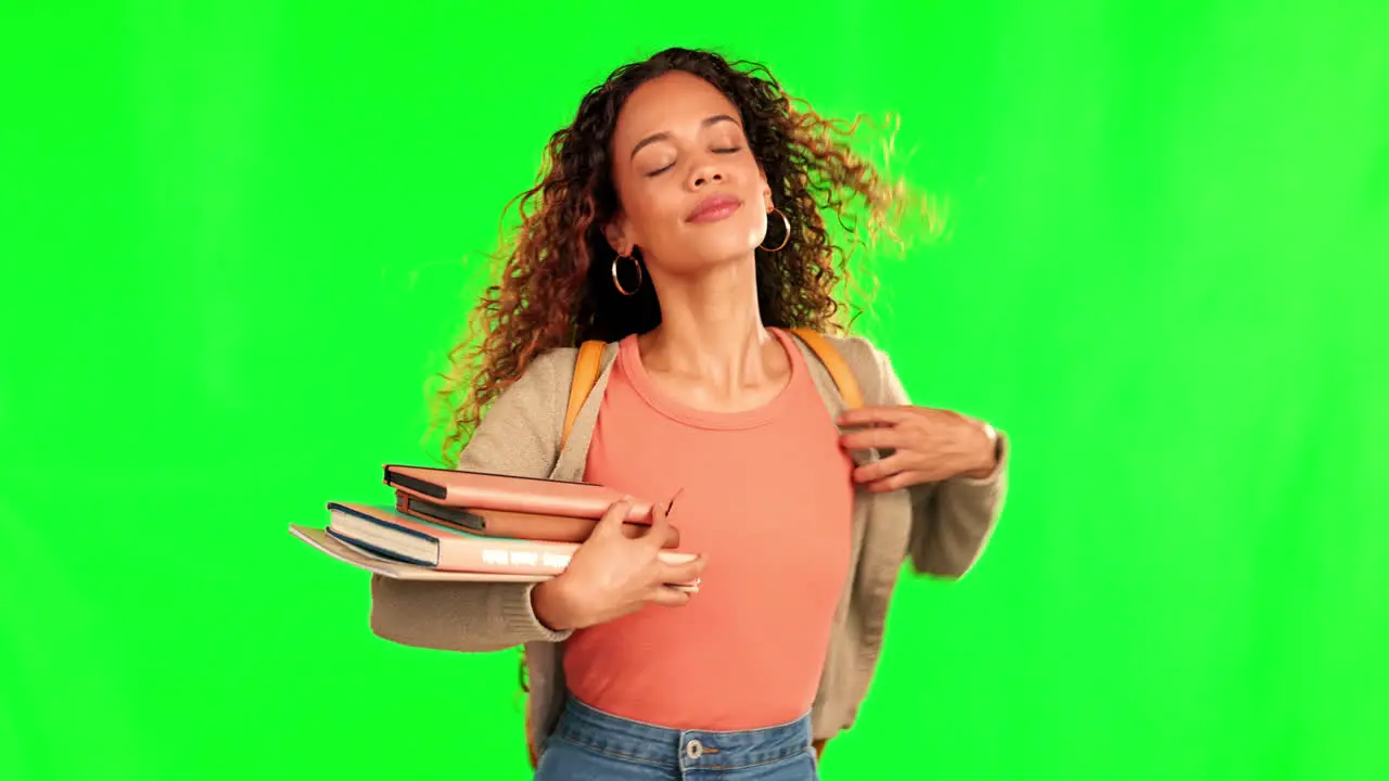 Green screen tired woman and student walking