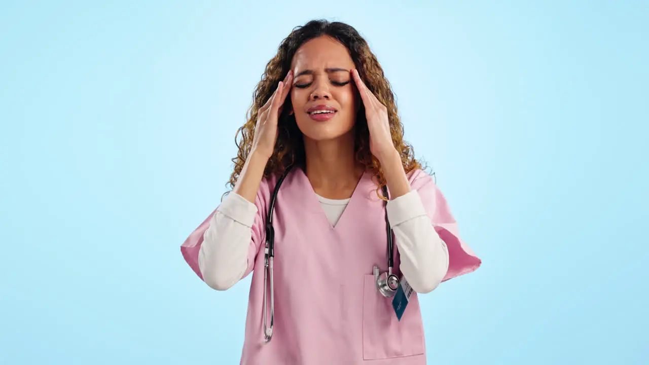 Headache doctor and woman in studio with medical