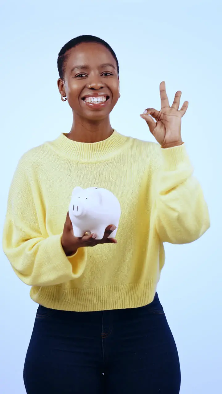 Black woman piggy bank and cash