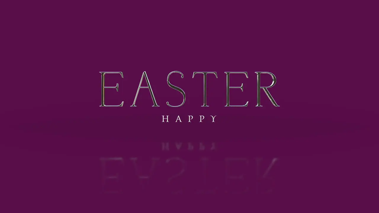 Gleaming Happy Easter greetings on a deep purple canvas