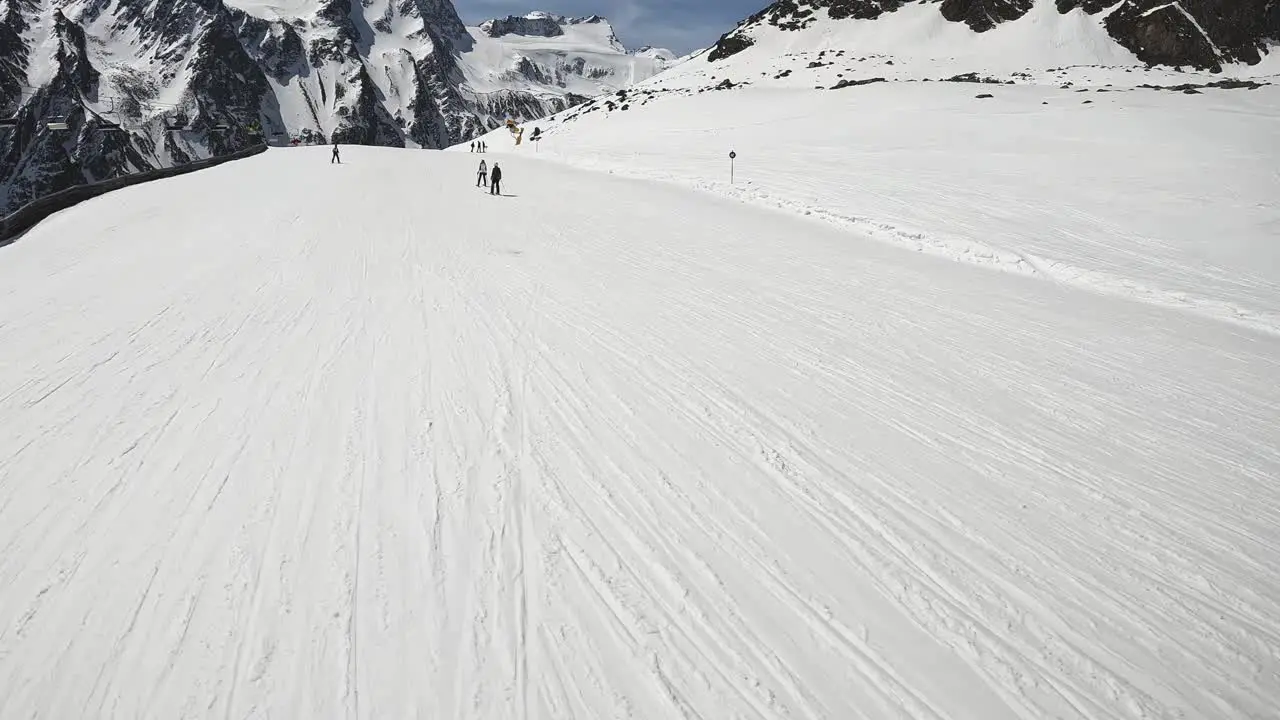 POV Shot Of Skier Skiing Down Snow Covered Mountain Slope Solden Austria 2