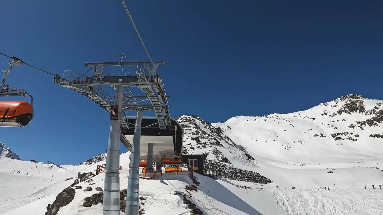 POV Skiers Getting Off Ski Chair Lift Austria Solden Skiing Station