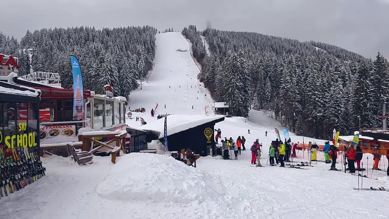 Ski School Cafe Ski Pass Shops At Base Of Ski Resort Mountain