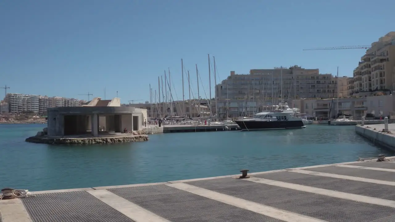 Yachts anchored at the marina circa March 2019