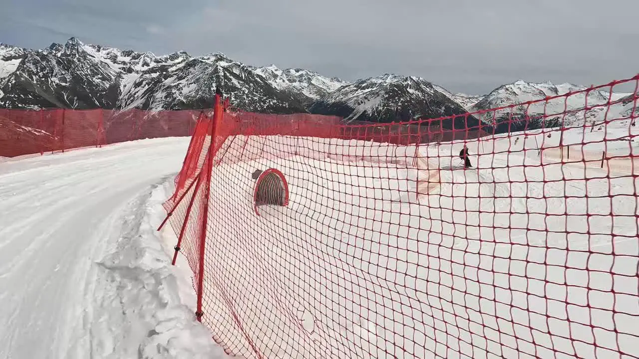 POV Skier Skiing Down Snow Mountain Slope Solden Austria Tunnel 3