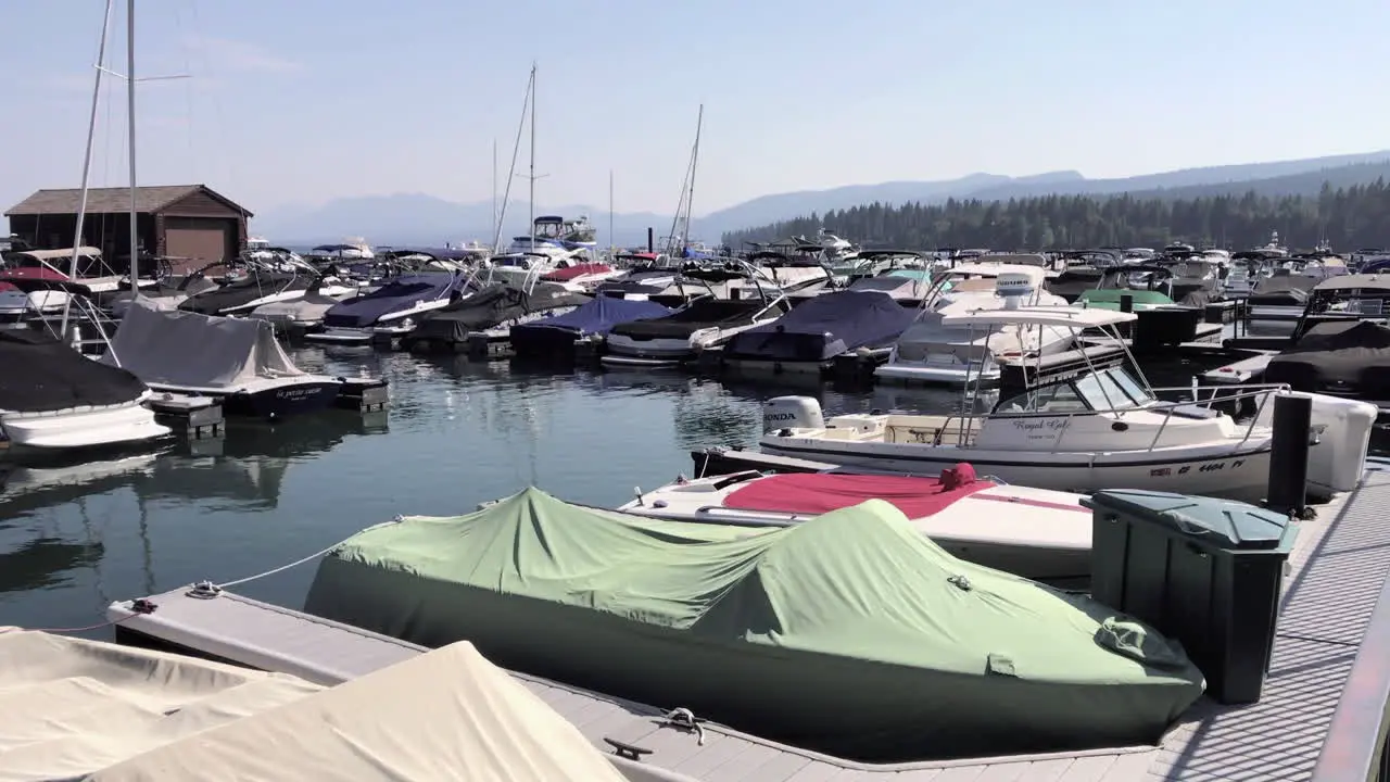 Boats parked in a Lake Tahoe Marina