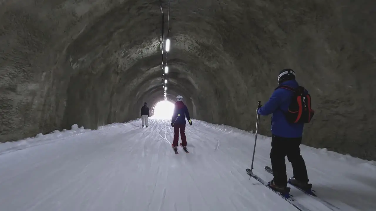 POV Skier Skiing Down Snow Mountain Slope Solden Austria Tunnel 4