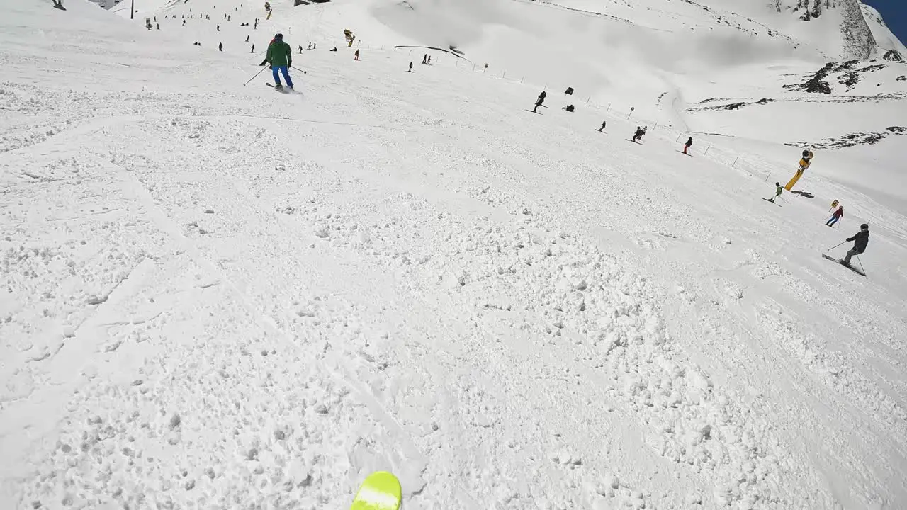 POV Shot Of Skier Skiing Down Snow Covered Mountain Slope Solden Austria 1