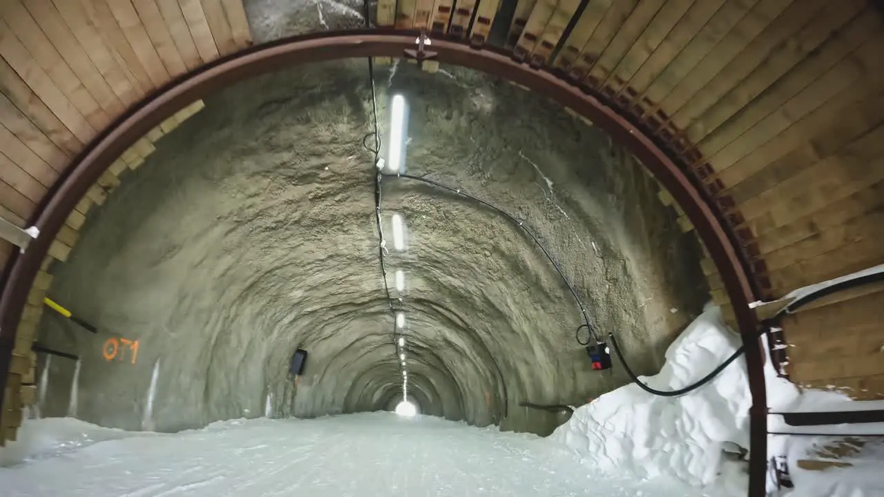 POV Skier Skiing Down Snow Mountain Slope Solden Austria Tunnel 1