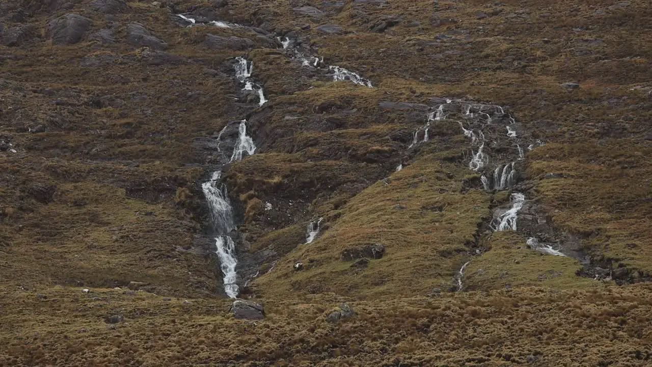 Static shot of waterfall at side of mountain in Ireland