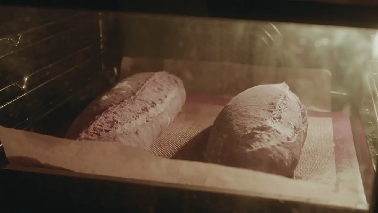 Timelapse of Baking Loaf of Bread Oven Spring and Expanding Growing and Crunching of Dough