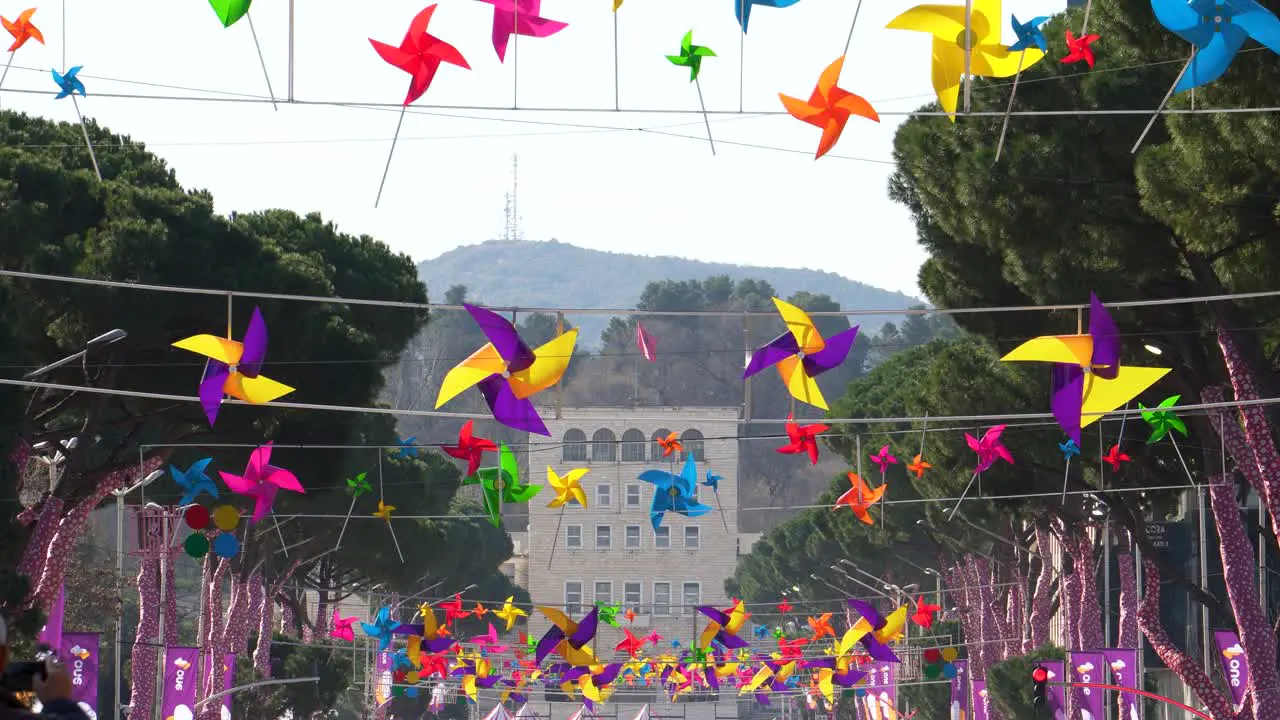 Colorful decoration on boulevard of Tirana capital city on national holiday of the Spring Day