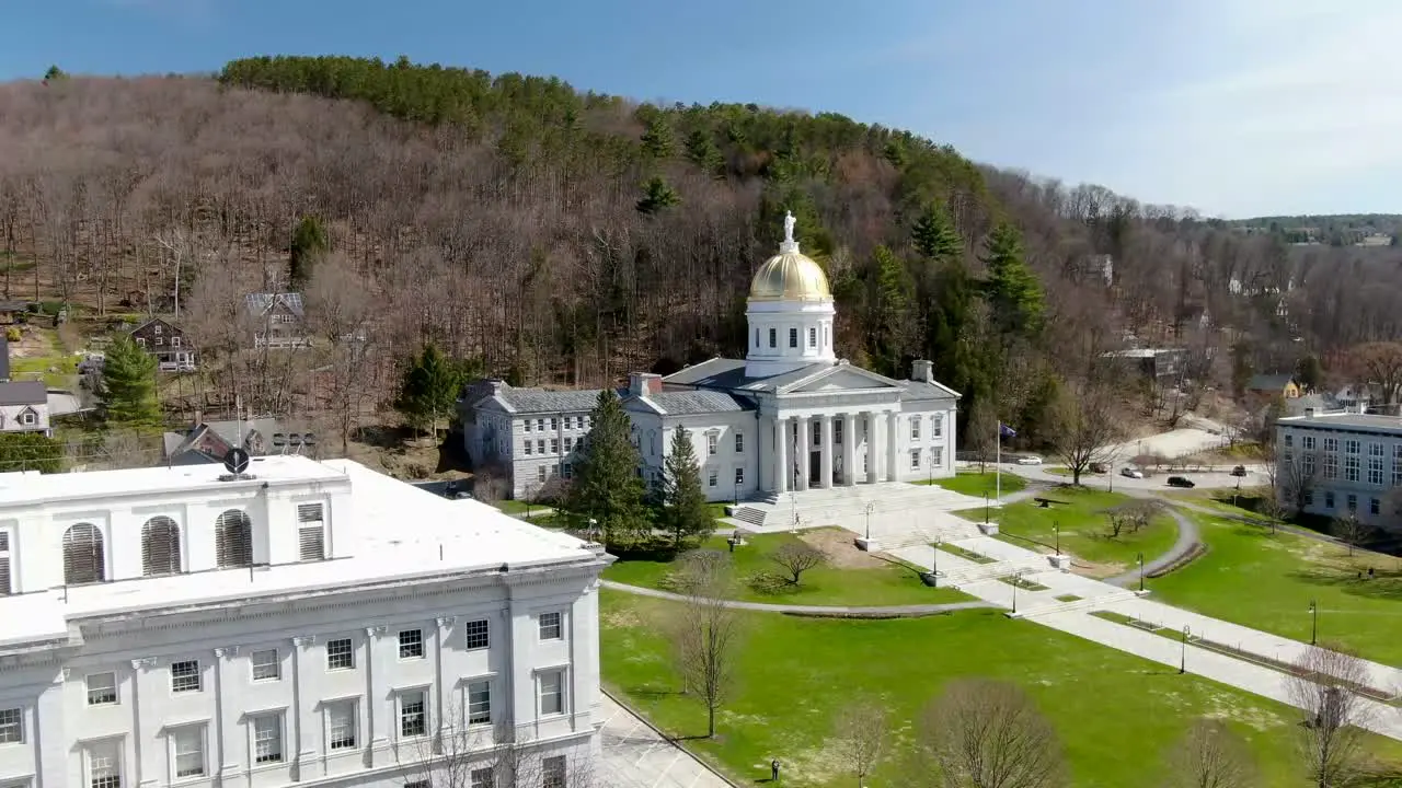 The Capitol building in Montpelier Vermont in Spring drone footage