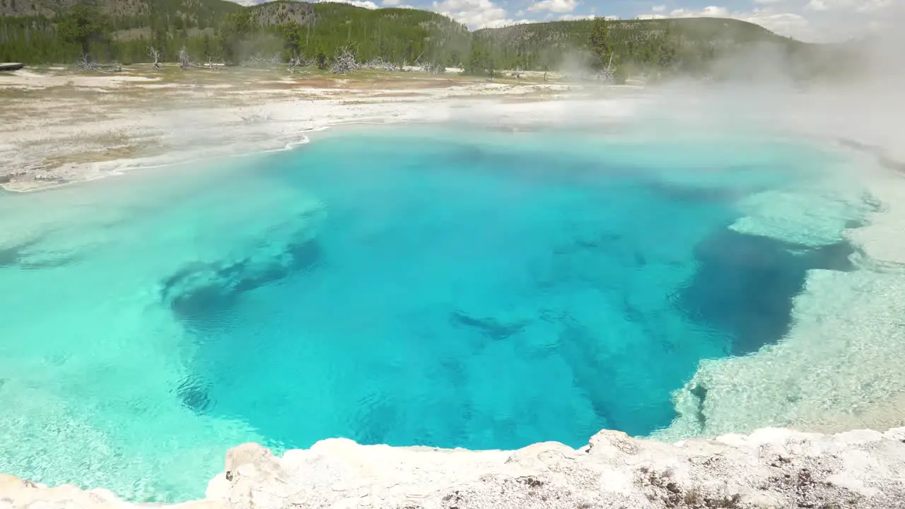 Gorgeous vibrant green and blue hot spring at Yellowstone National Park