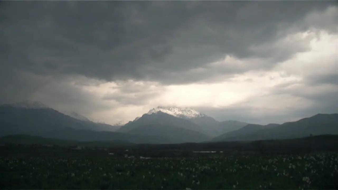 Heavy clouds on a mountain before rain in the spring