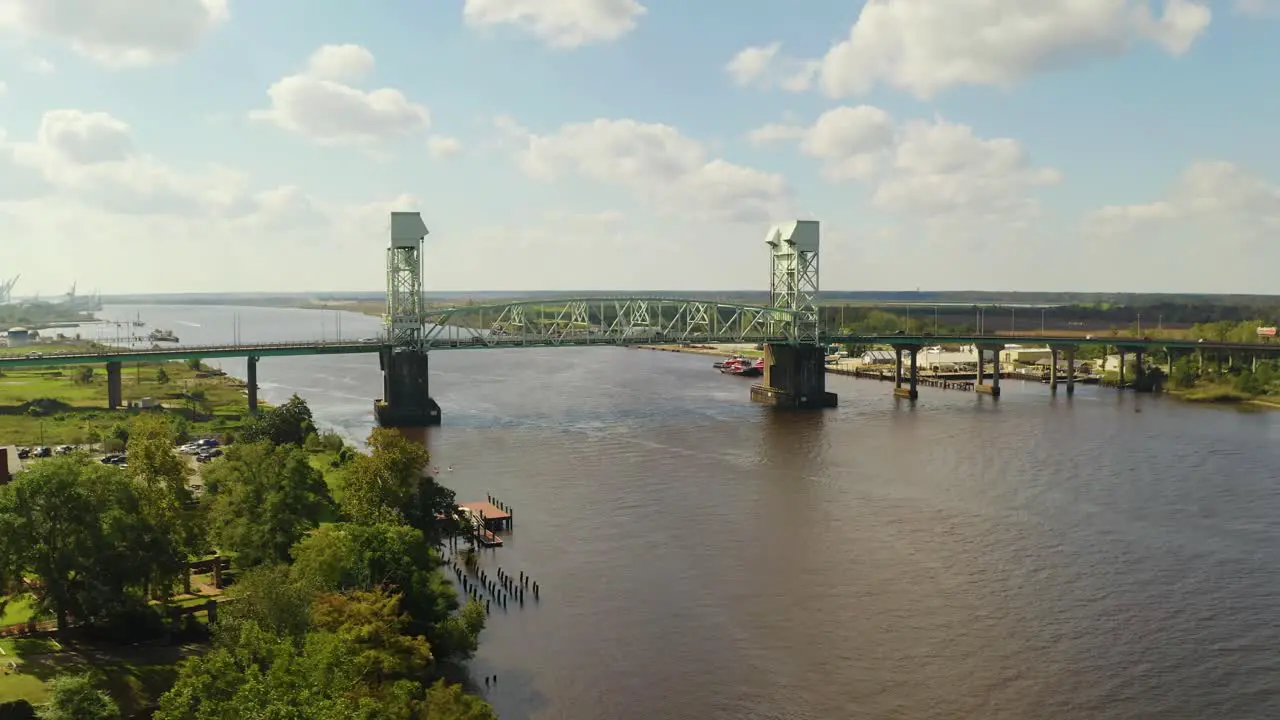 Drone Orbit of a Bridge in Downtown Wilmington North Carolina