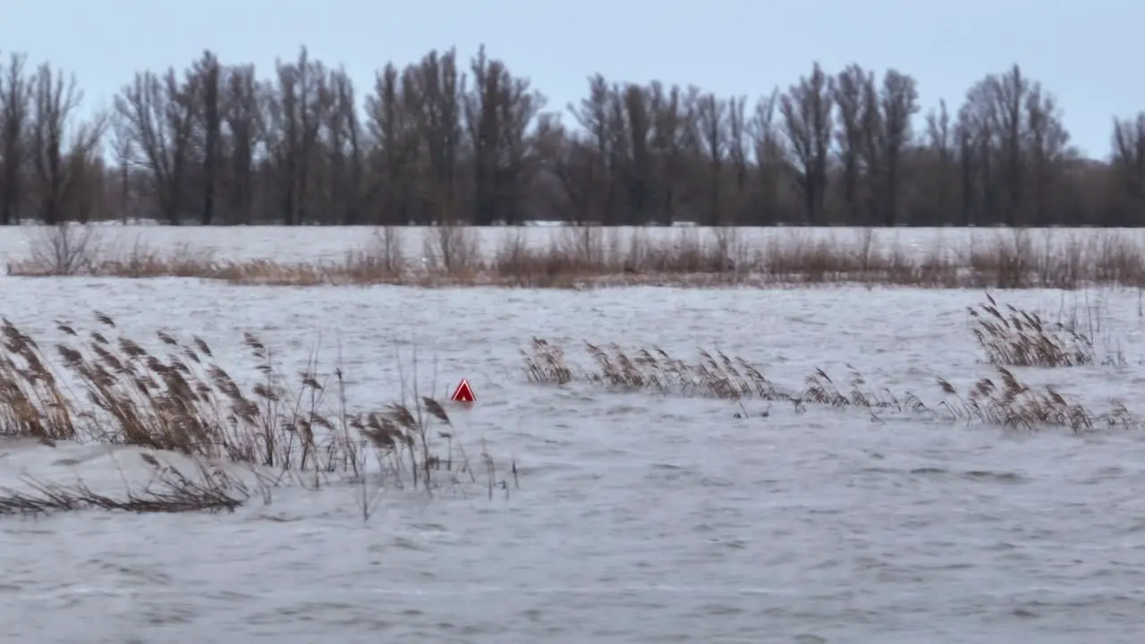 High levels of flood waters in Dutch countryside after flooding from river Waal