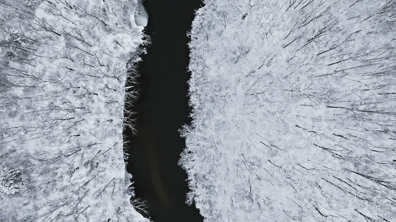 Drone soaring over the winter-kissed landscape of the snow-covered Huron River Valley