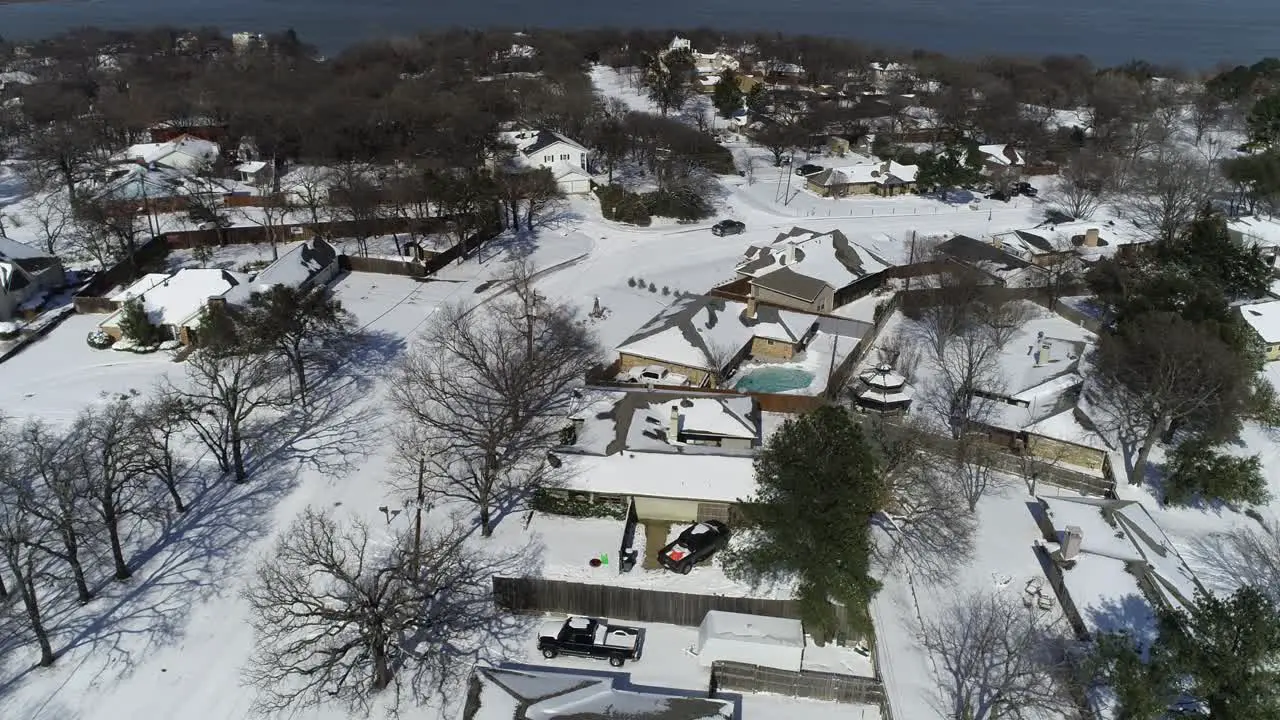 Aerial video of Highland Village in Texas covered in snow after the February 17th ice storm