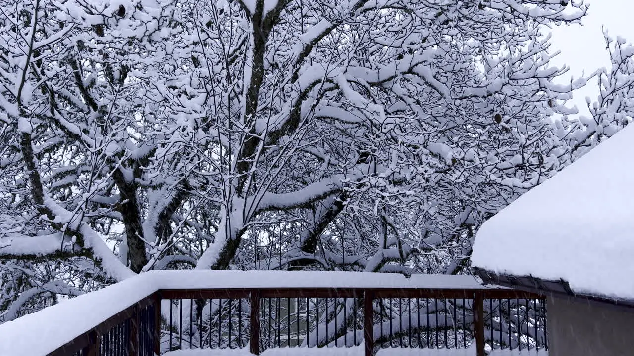 snow on a deck balcony