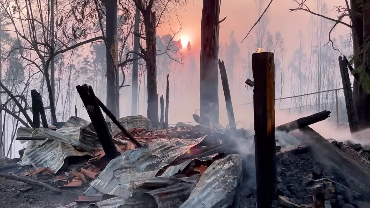 A burnt house remains after a wildfire took place