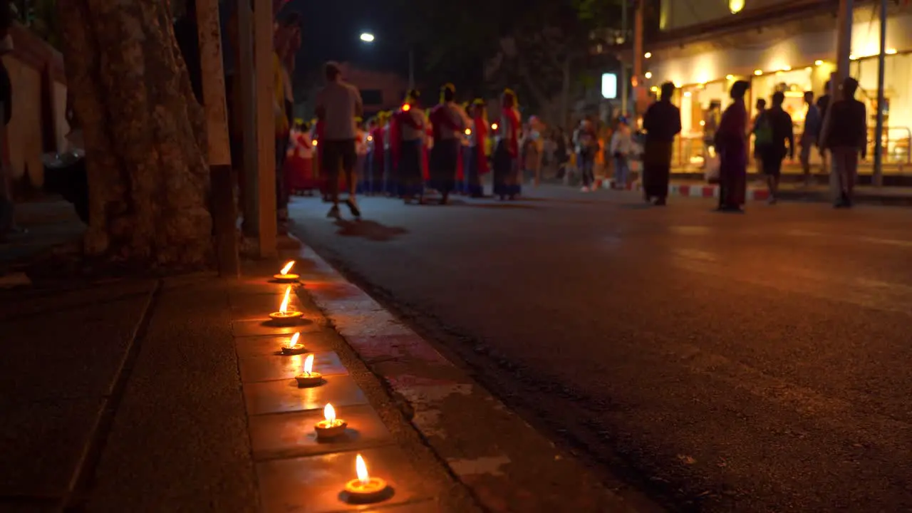 Typical stone candles on street during Yi Peng festival in Chiang Mai