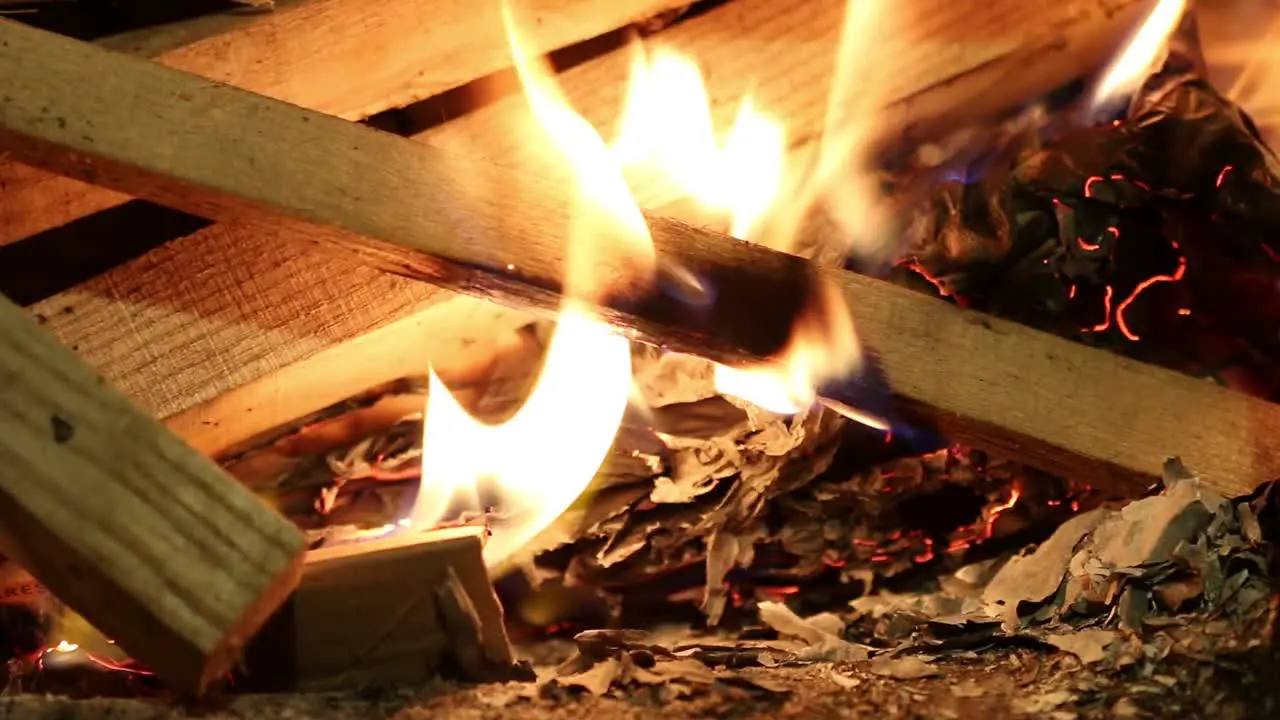 Kindling catching fire in a domestic wood burning stove