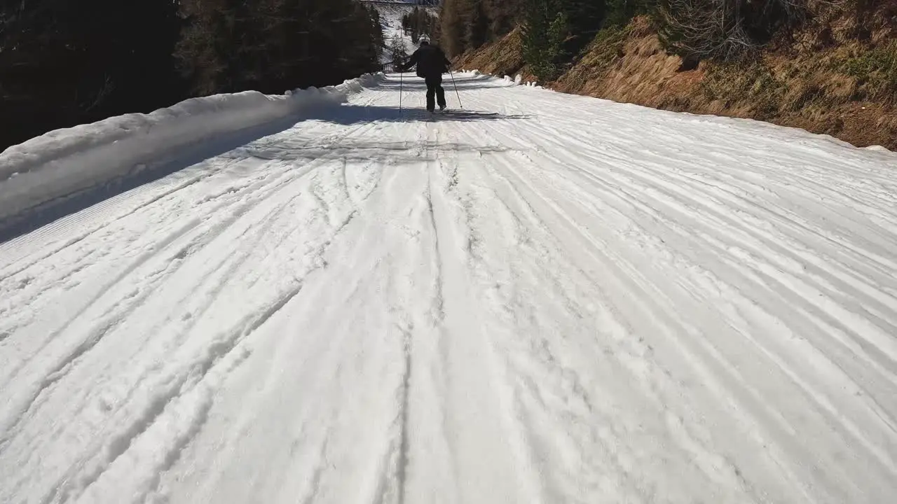 Low Angle POV Skier Skiing Down Snow Mountain Slope Solden Austria 4