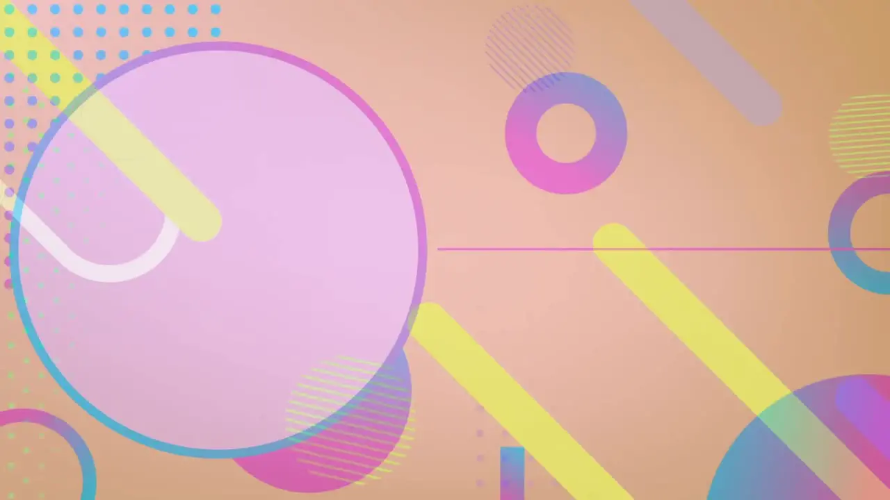 Animation of colorful shapes moving on orange background