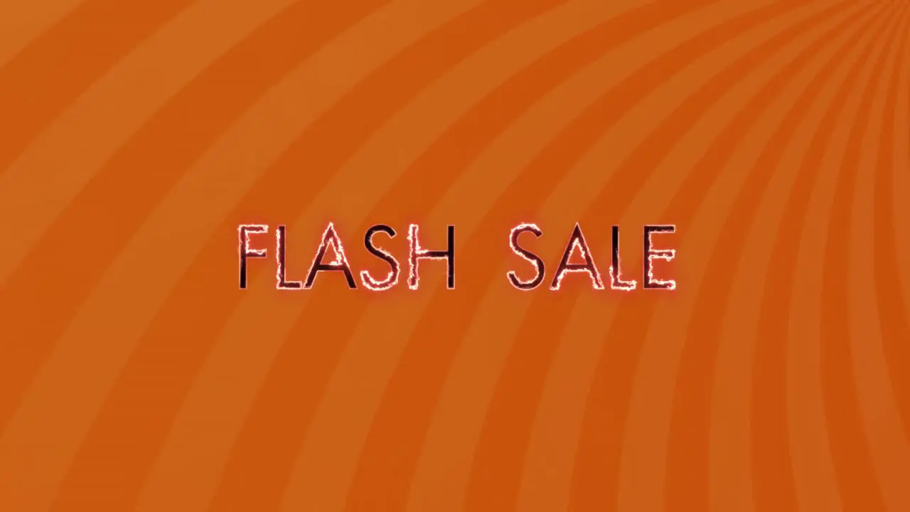 Animation of flash sale text over sunburst against orange background