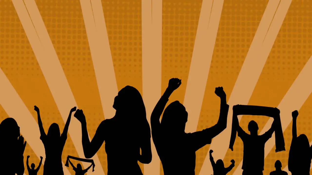 Animation of people silhouettes over lines on orange background