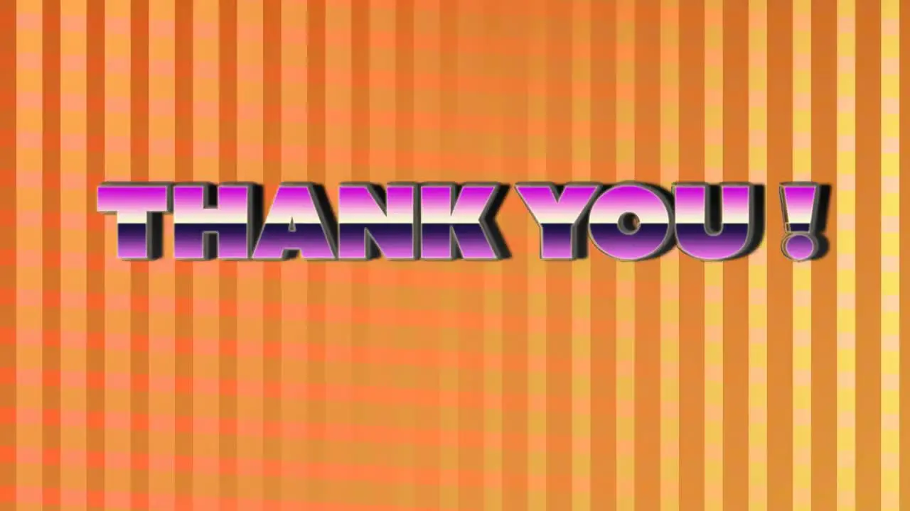 Animation of thank you text over stripes on orange background