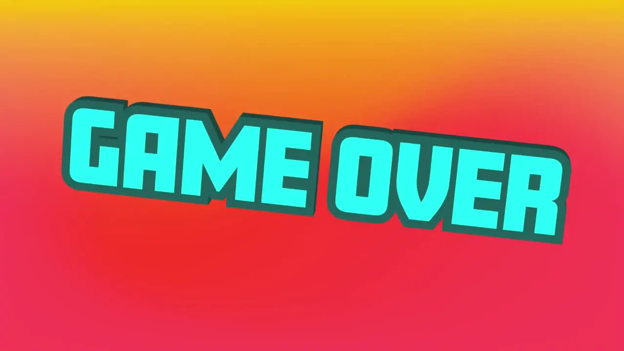 Digital animation of game over text moving against yellow and orange gradient background