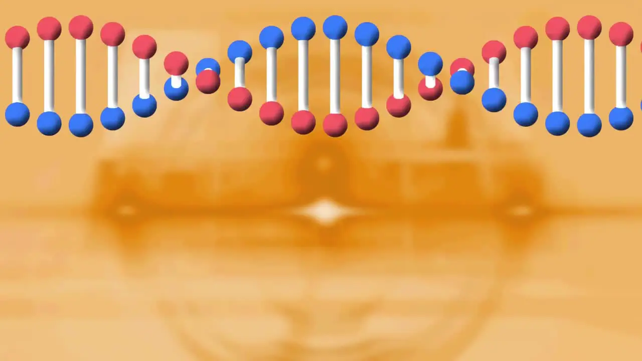 Animation of rotating dna strand over orange background