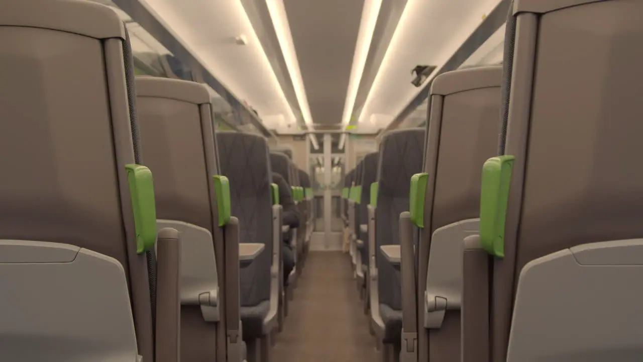 Looking down aisle of quiet train