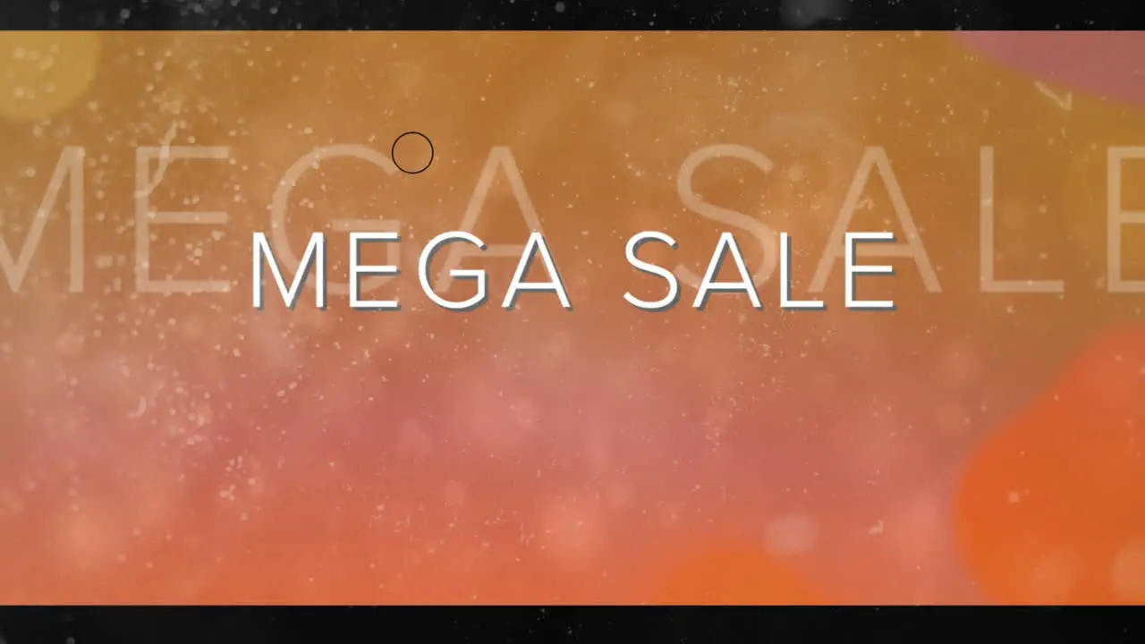 Animation of mega sale text in white with glitches and circles on orange background