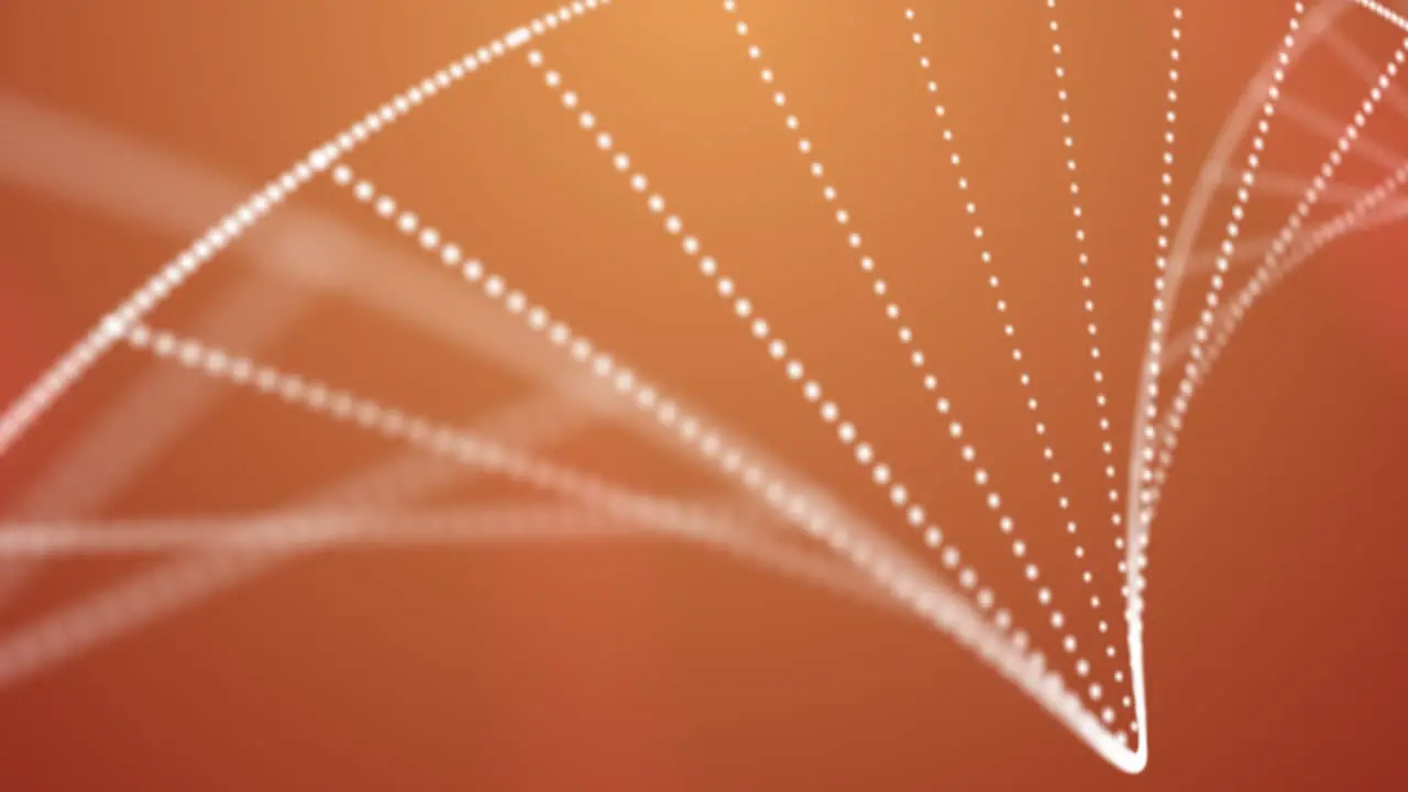 Animation of white particles forming a dna structure against orange background