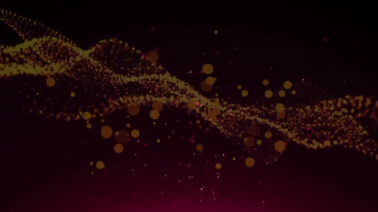 Animation of glowing yellow and orange light spots over undulating yellow dots on dark background