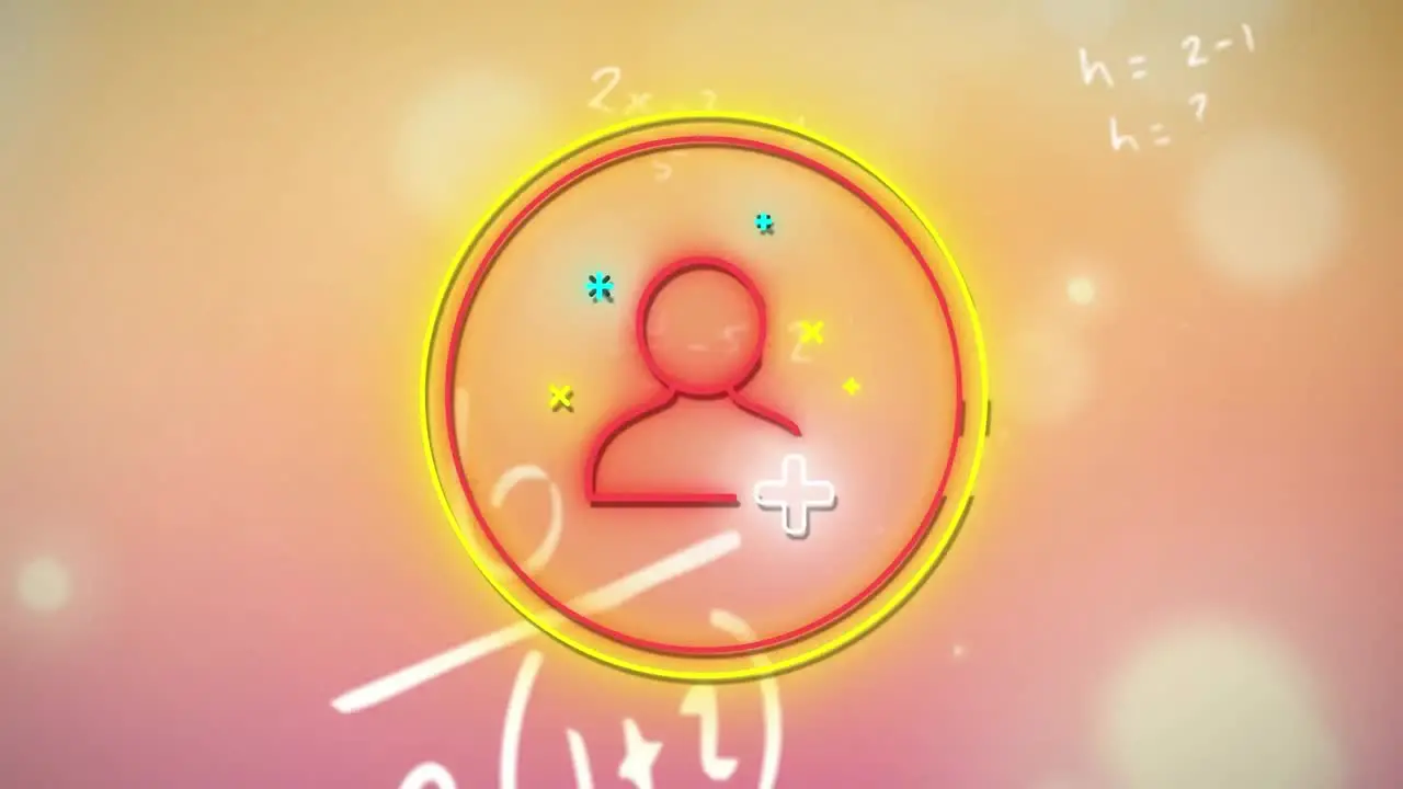 Animation of social media icon over mathematical formulae on orange background