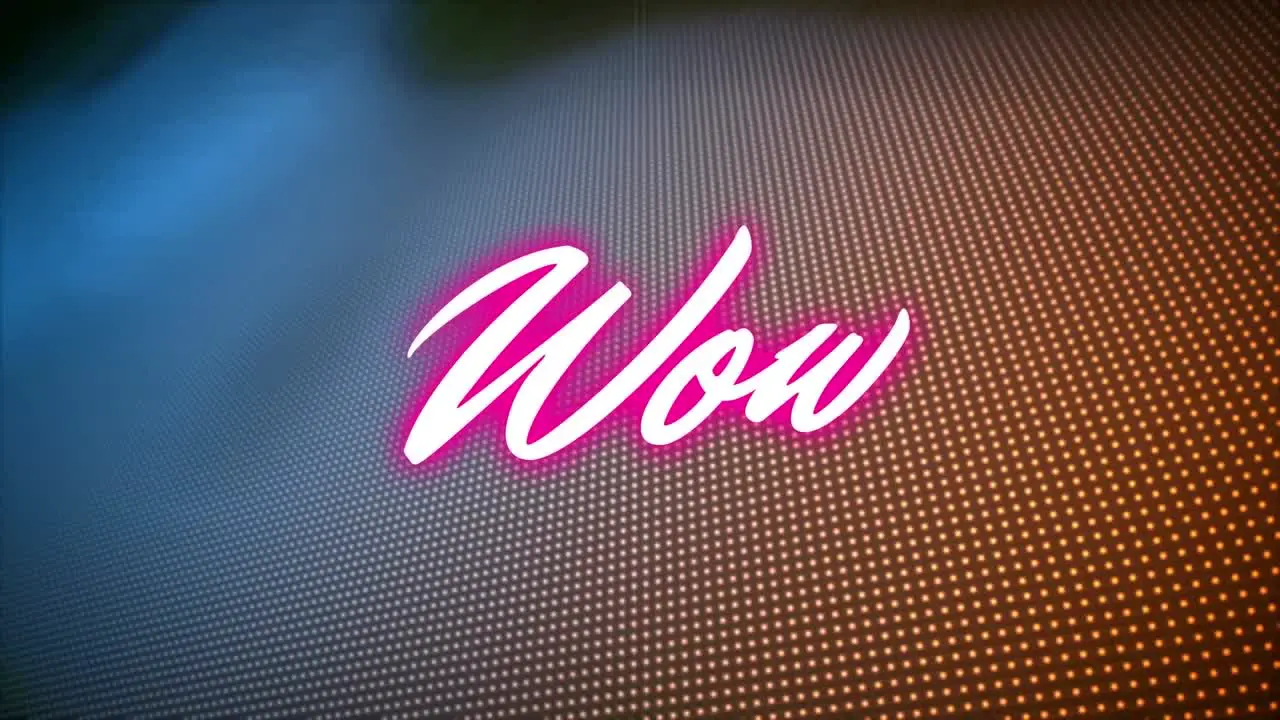 Animation of wow text over blue and orange background